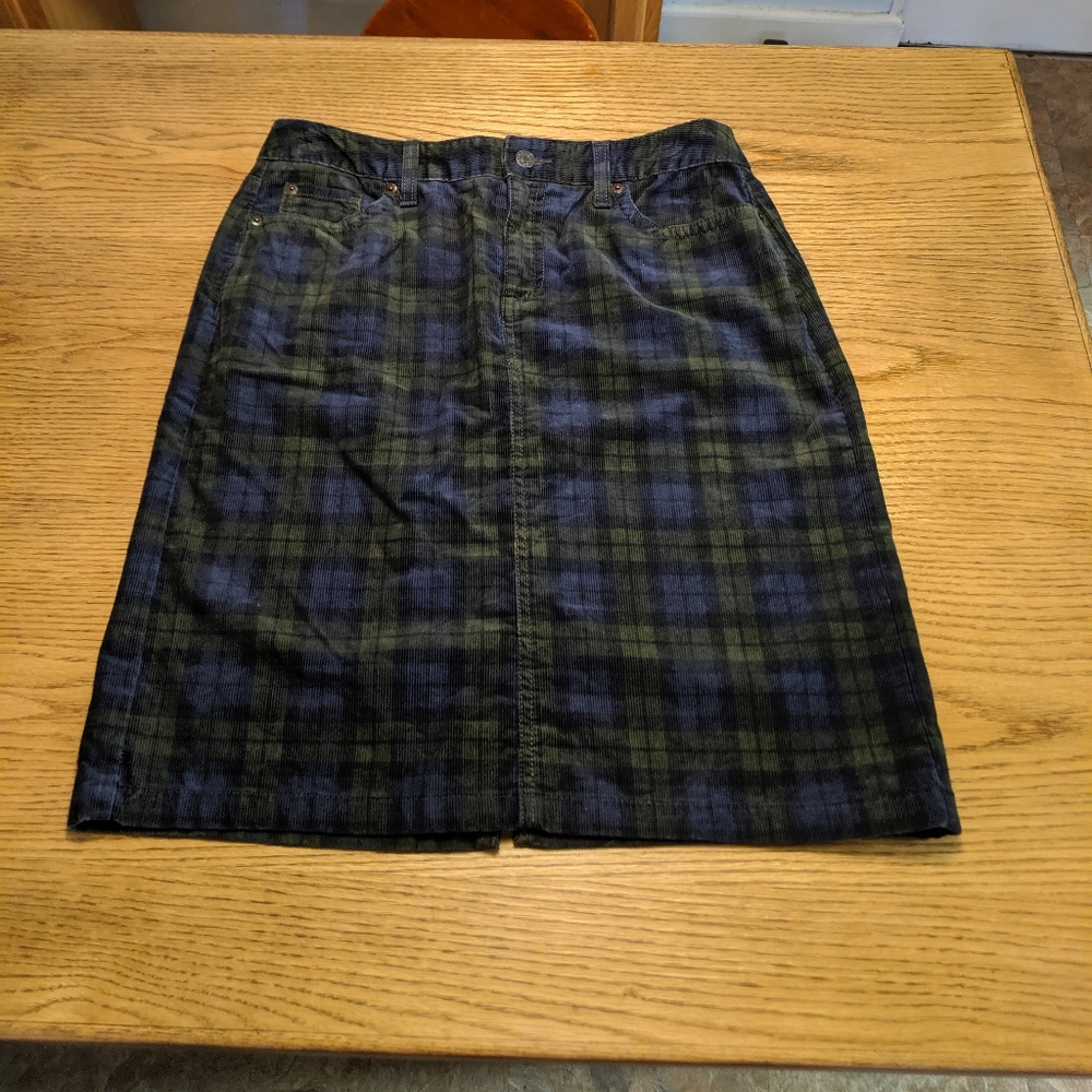 LL Bean Plaid Casual Corduroy Skirt Pockets 6